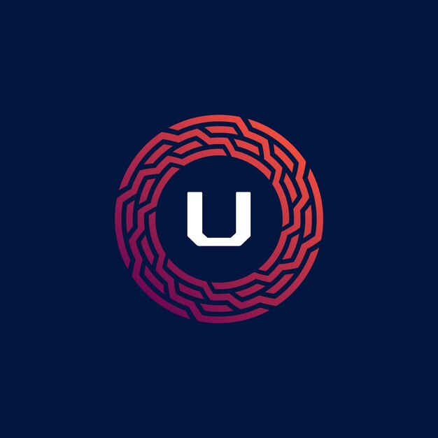 Vector modern tech circle emblem letter u frame logo