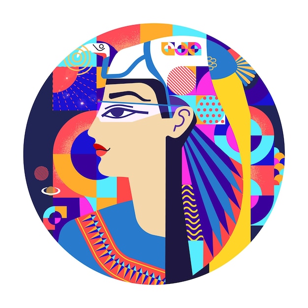 Modern tech woman's portrait in style of ancient egypt