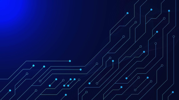 modern technology circuit board abstract scifi pcb trace data transfer with wave flow on dark blue