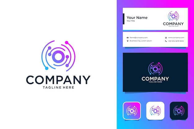 文字Oのロゴデザインと名刺を備えた最新技術