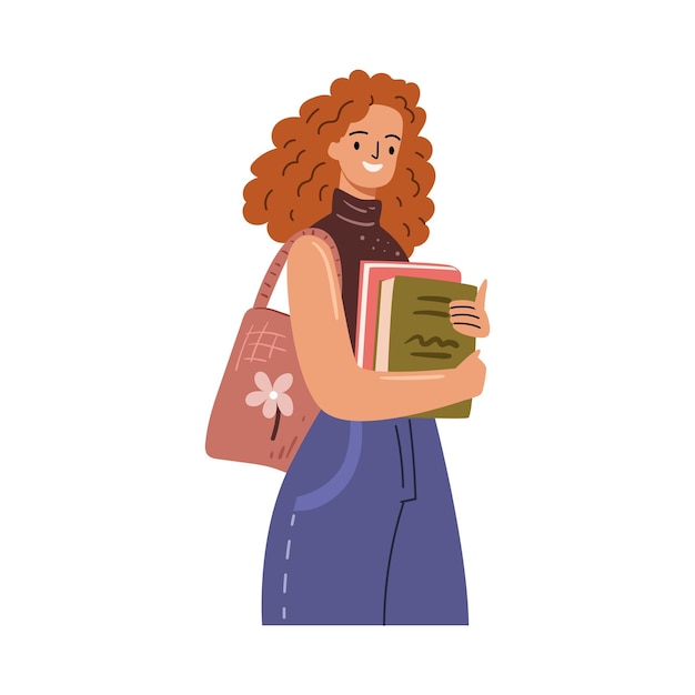 Vector modern teenager girl student with books