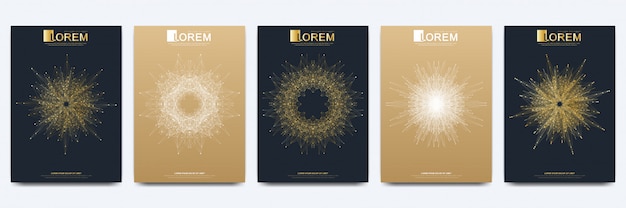 Vector modern template for brochure leaflet flyer advert cover catalog magazine or annual report. golden layout in a4 size. business, science and technology design. presentation with golden mandala.