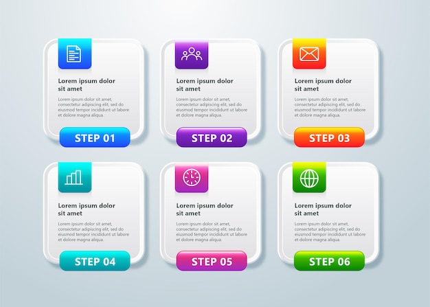 6ステップのモダンなテンプレートビジネスインフォグラフィック