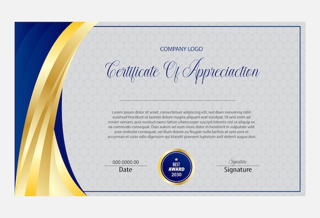 Modern template certificate blue and gold Premium Vector