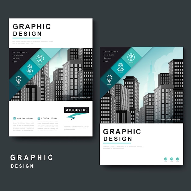 Modern template design with urban landscape and geometric elements