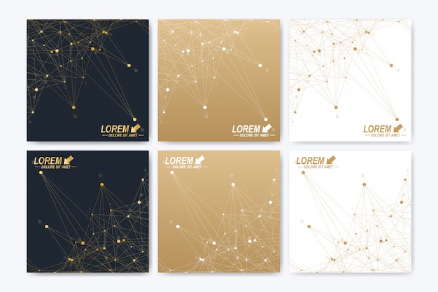 Modern   templates. Abstract golden presentation design. Golden cybernetic dots. Lines plexus.