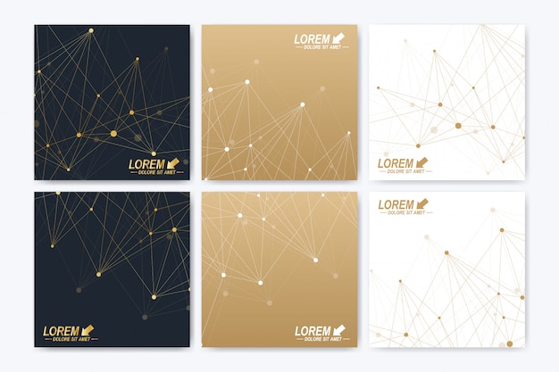 Modern   templates. Abstract golden presentation design. Golden cybernetic dots. Lines plexus.