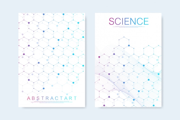 Vector modern  templates for brochure, cover, , flyer, annual report, leaflet. hexagonal molecular structures. futuristic technology background in science style. graphic hex background