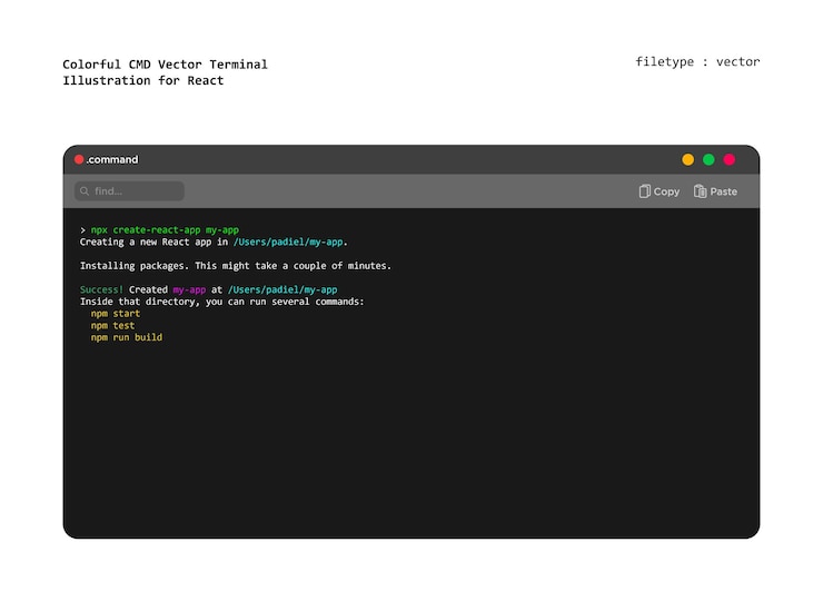 Vector modern terminal command line vector for react app