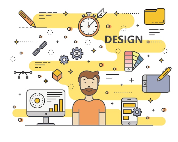 Illustrazione di concetto di design moderno stile piatto sottile linea