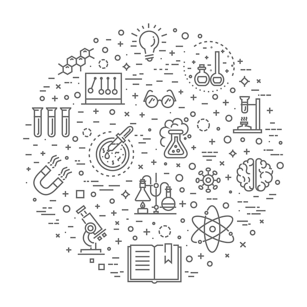 Vector modern thin line icons set of biochemistry research biology laboratory experiment