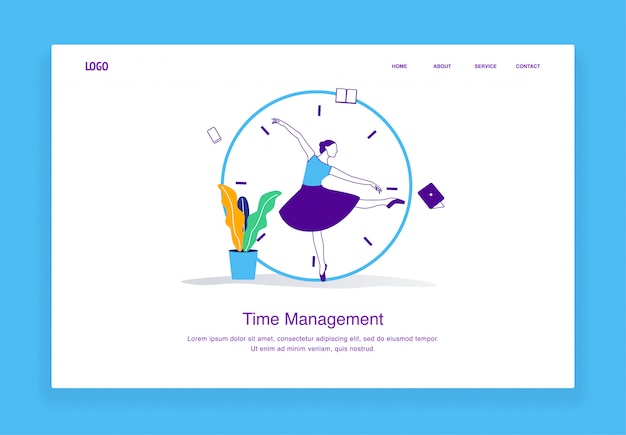 Vector modern  time management illustration concept of multitasking women chasing deadlines with ballerina concept for landing page template