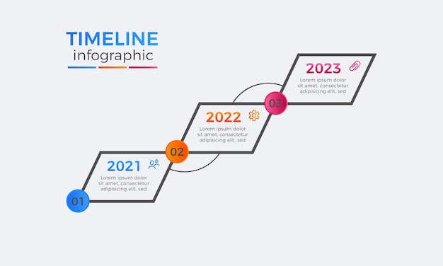 Modern timeline three steps infographics design, Timeline Infographic label design template with ico