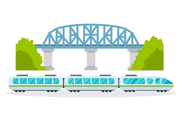 都市と公園の通りの鉄道の近代的な列車