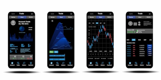 Modern tranding platform app on your smartphone with stock market graph ui ux exchange rates and bitcoin growth forex market binary stock trading chart