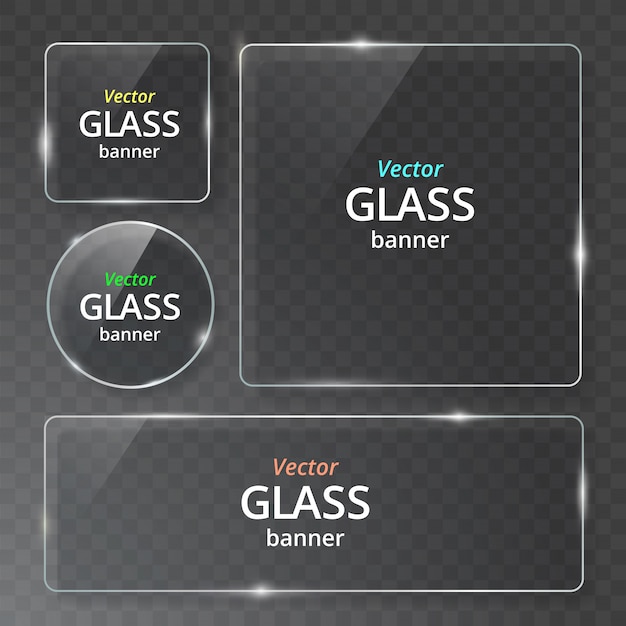 Vector modern transparent glass plates set on sample background.