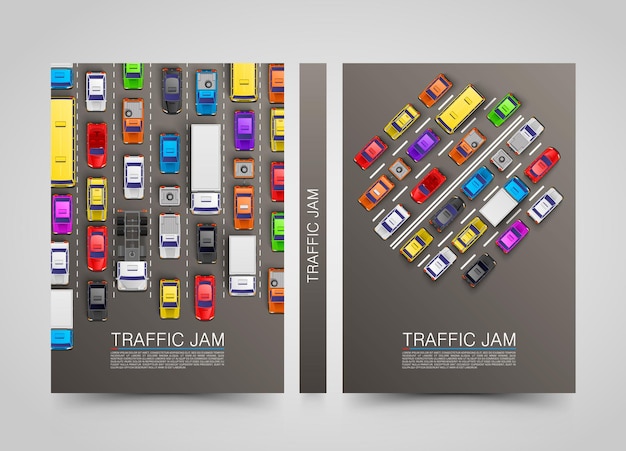 Modern transport vertical banners. Road flyer set. Traffic jam infographics. Vector illustration