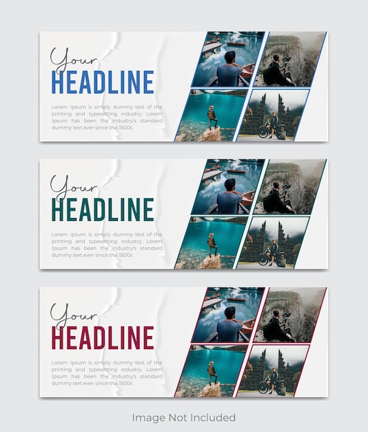 Modern travel Facebook cover design template with multiple color variations