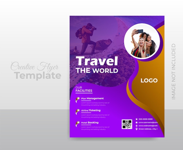 Modern travel flyer template with photo and vector