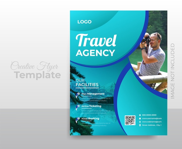 Modern travel flyer template with photo and vector