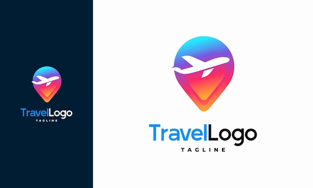 Modern Travel-logo ontwerpen concept, Travel Point-logo met vliegtuig symboolsjabloon