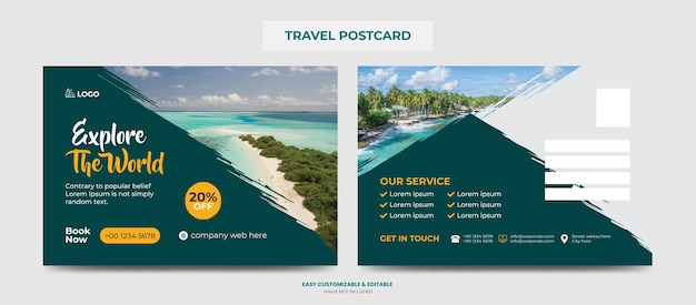 Modern travel postcard design template travel company postcard