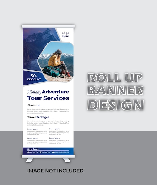 Modern Travel Roll Up Banner Design Template.