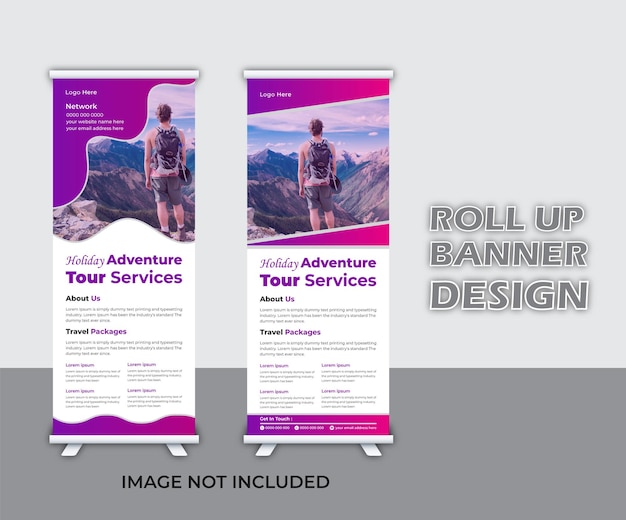 Modern Travel Roll Up Banner Design Template.