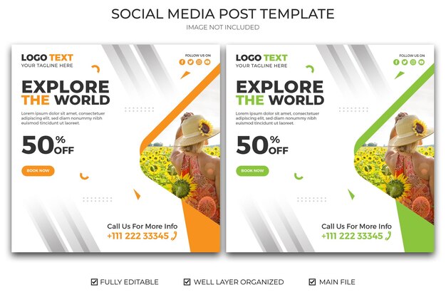 Modern travel tour agency social media post design