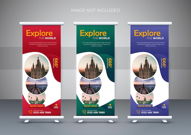 Modern travel vacation roll up banner or pull up banner template