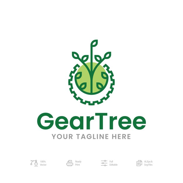 Вектор Векторный шаблон дизайна иконы логотипа modern tree gear