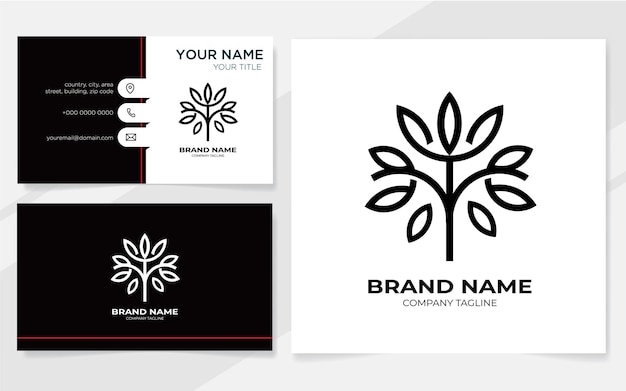 Modern tree logo template business card Premium Vector