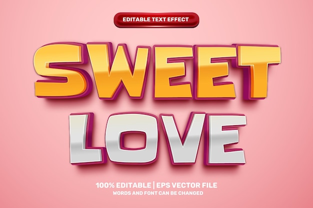 Современный тренд, ажиотаж, сладкая любовь, комикс, жирный 3D-редактируемый текст, стиль эффекта