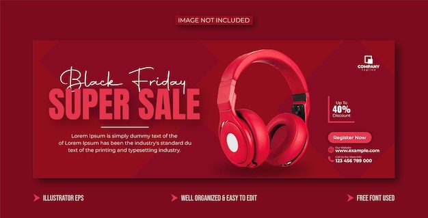 Vector modern trendy black friday super sale facebook cover or editable web banner template