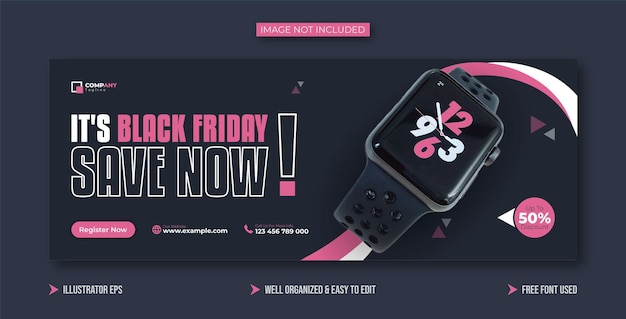 Vettore copertina facebook moderna e trendy del black friday super vendita o modello di banner web modificabile