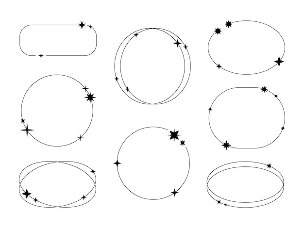 Vettore cornici moderne e alla moda con forme geometriche di stelle e scintillii imposta cornici estetiche della linea celeste