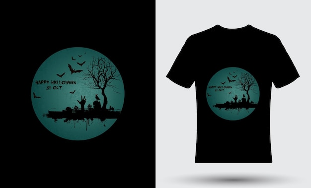 Vector modern trendy t-shirtontwerp met happy halloween-illustratie