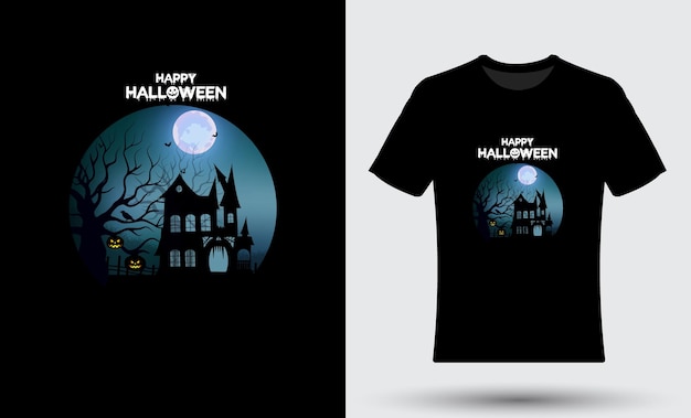 Vector modern trendy t-shirtontwerp met happy halloween-illustratie