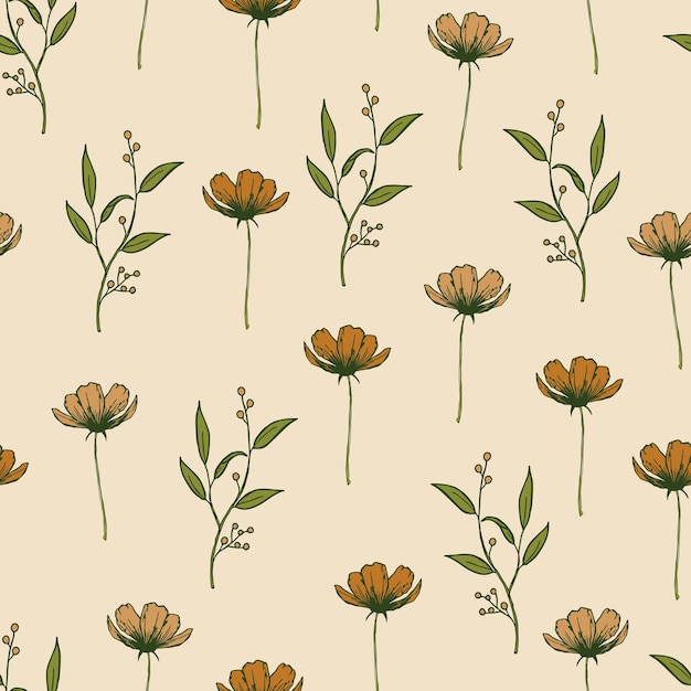 Modern tropical flowers seamless pattern design. Seamless pattern with spring flowers and leaves.