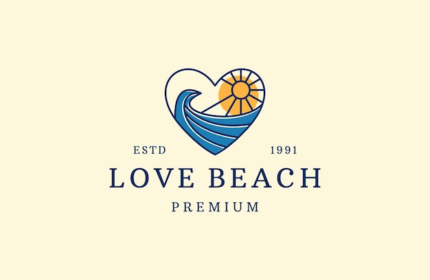 Modern tropical love beach logo illustration design line art icon