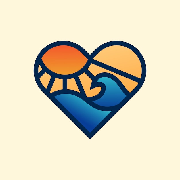 Modern tropical love beach logo illustration design