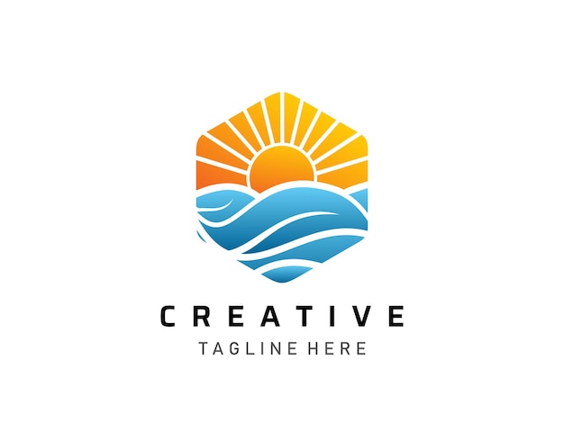 Modern Tropical Sunset-logo, Tour- en reislogo-ontwerp.