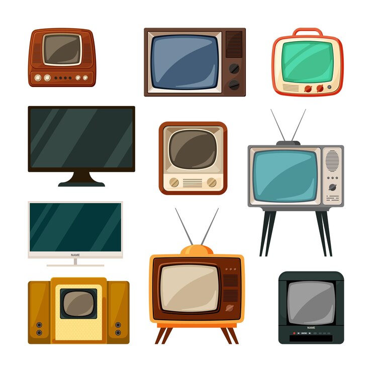 Modern and tube retro televisions set