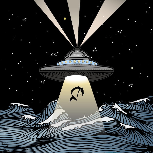 Vector modern ufo poster in the style ofworld ufo day print
