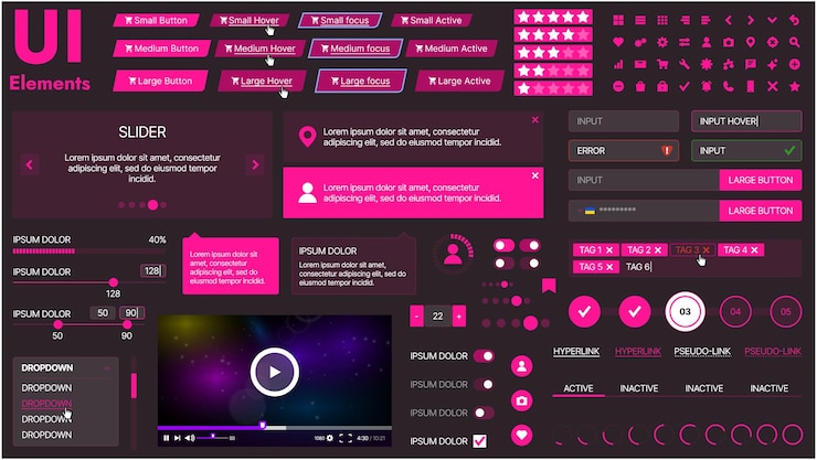 Vector ボタンアイコンナビゲーションメニューレスポンシブなデザインを備えたモダンなuiキット