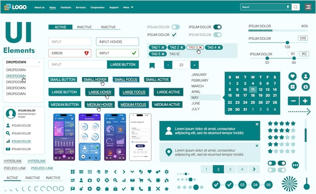 a modern ui kit featuring a collection of buttons icons navigation menus and responsive