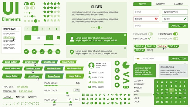Modern UI kit featuring a collection of essential buttons icons and navigation elements for websites and mobile apps Ideal for responsive design and dashboards