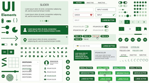 Modern UI kit featuring a collection of essential buttons icons and navigation elements for websites and mobile apps Ideal for responsive design and dashboards