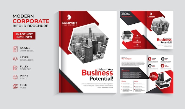 Modern and Unique corporate business bi fold brochure template