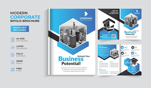 Modern and Unique corporate business bi fold brochure template